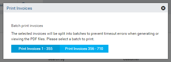 A screenshot of the Print Invoices pop-up window.