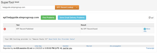 A screenshot of the SPF lookup results.