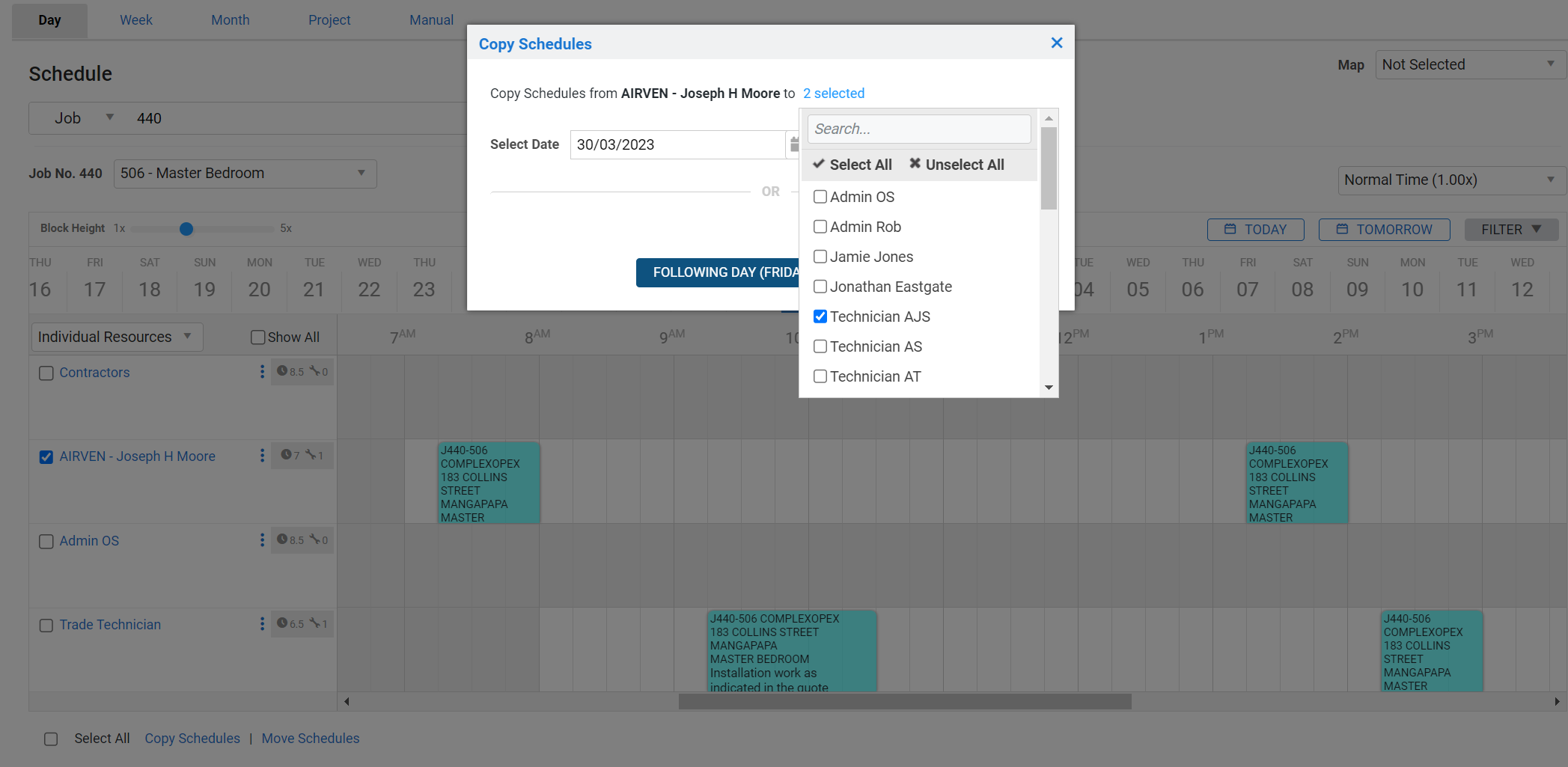 A screenshot of an activity scheduled in Day View.