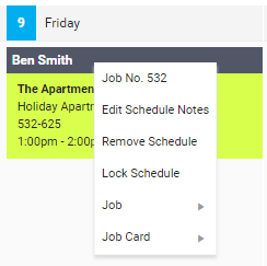 A screenshot of schedule options in Month View.