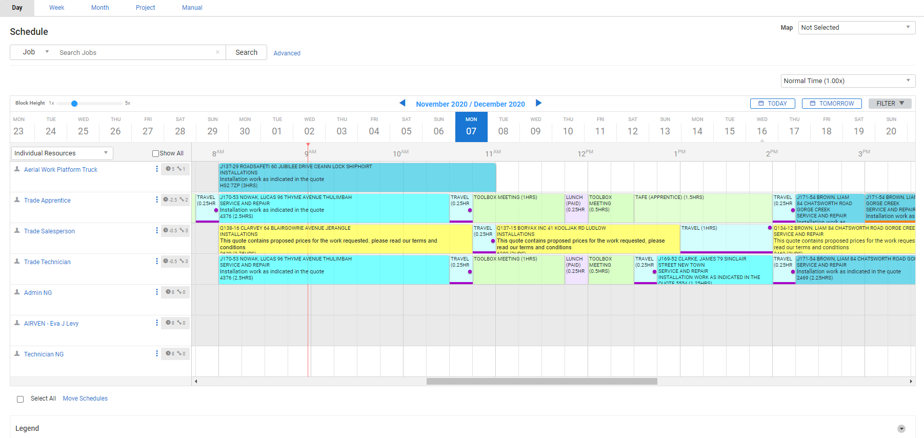 A screenshot of an activity scheduled in Day View.