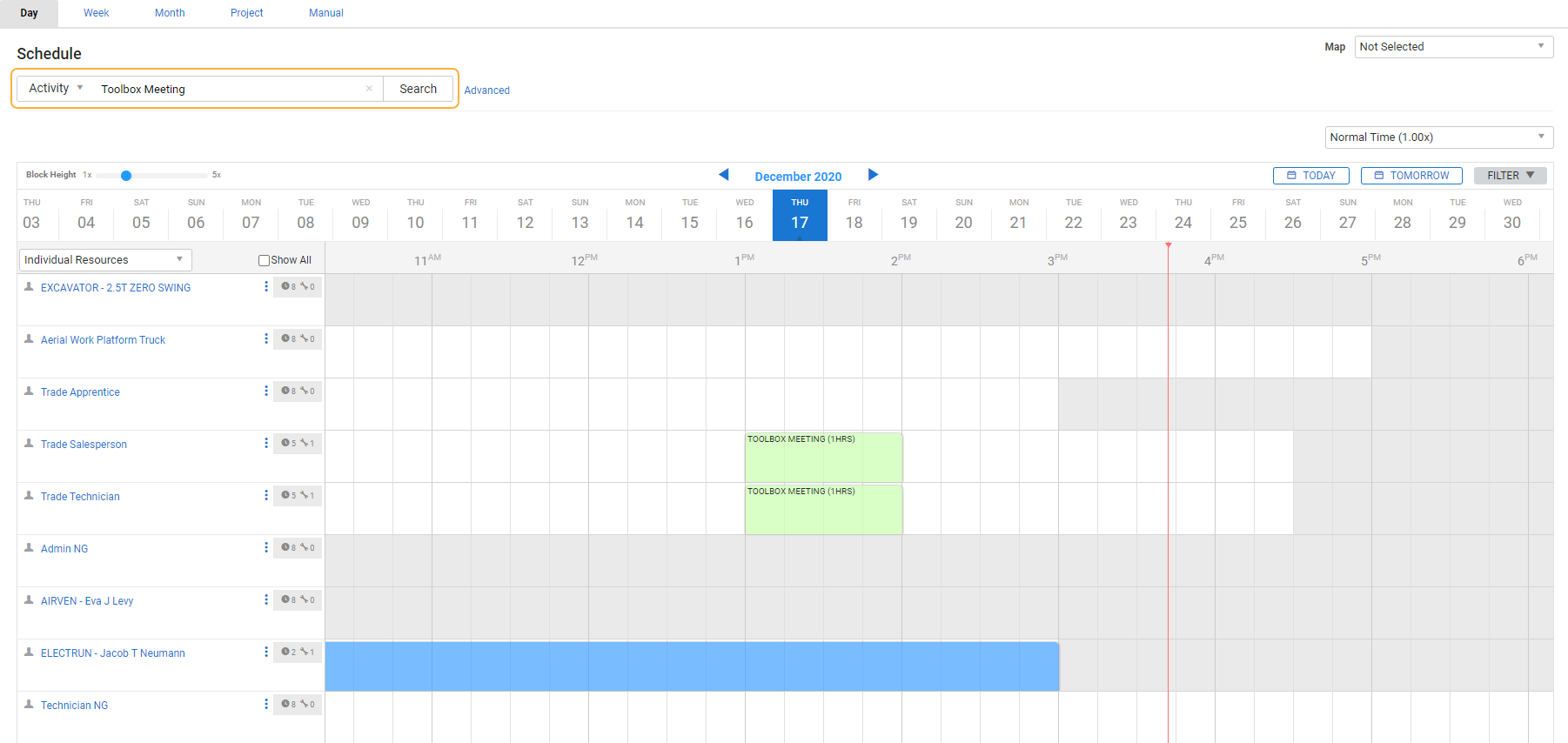 A screenshot of an activity scheduled in Day View.