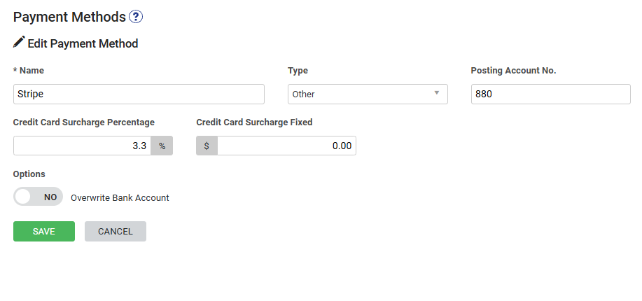 A screenshot of the Create Payment Method screen in System Setup.