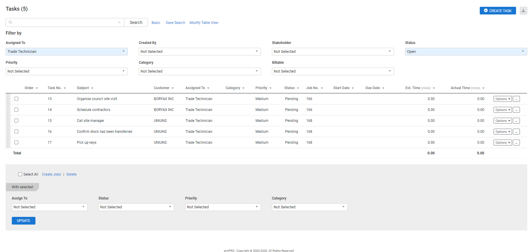 A screenshot of the tasks Advanced search.