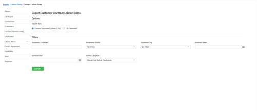 A screenshot of the Export Customers page.