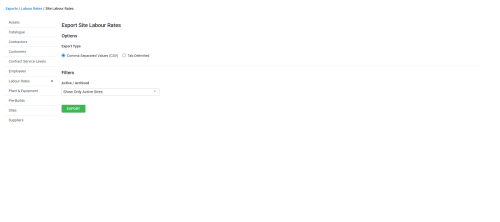 A screenshot of the Export Customers page.