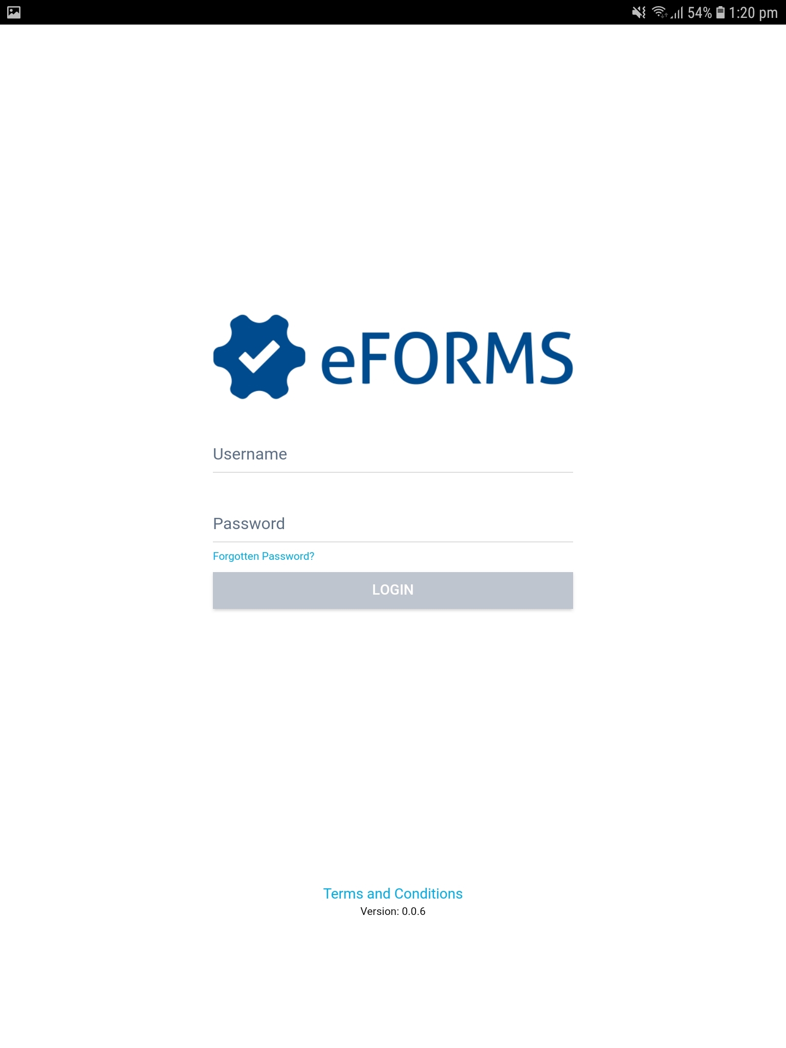 A screenshot of the eForms login page.