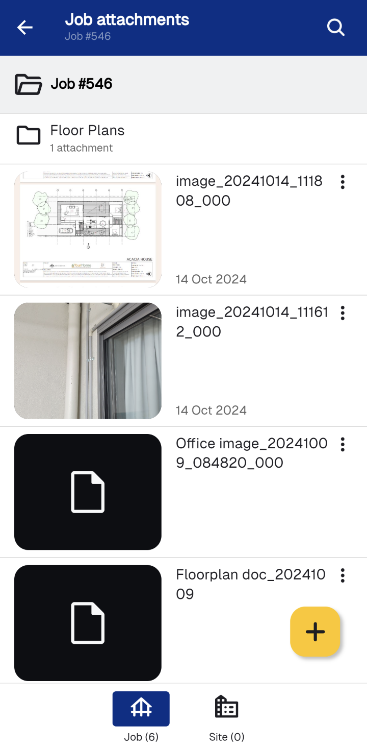 A screenshot of attachments on a job.