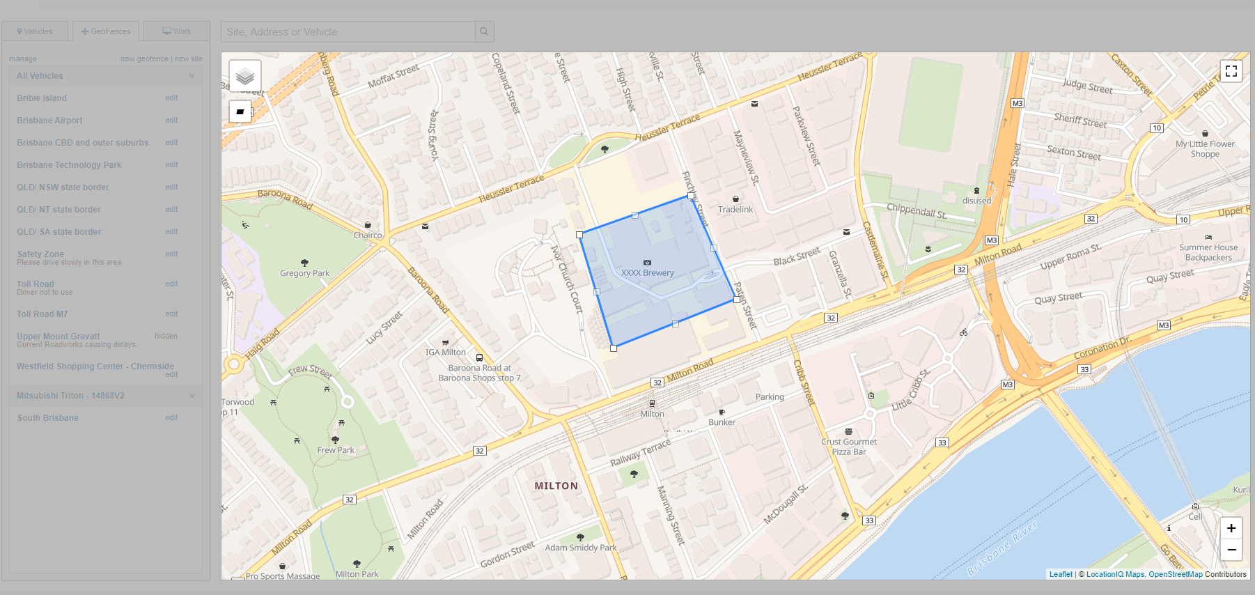 A screenshot of the New Geofence button.