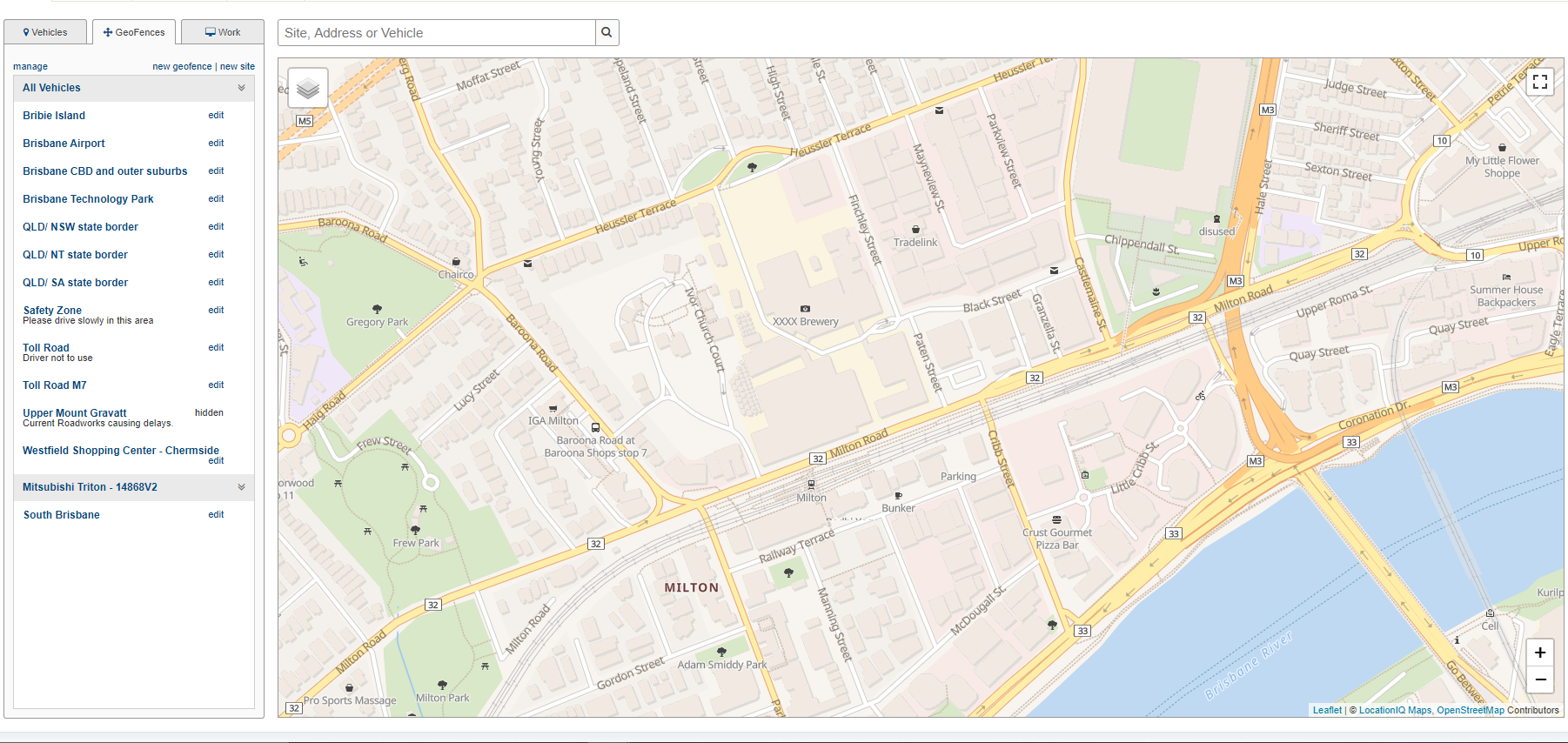 A screenshot of the Geofences tab in the Map tab.